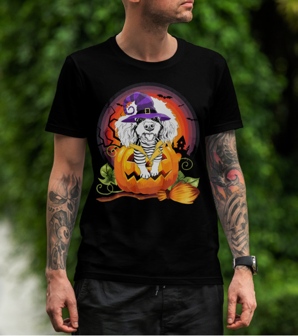 Poodle Witch In Pumpkin With Broomstick Halloween Dog Love T-Shirt