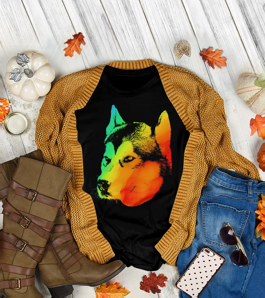 SIBERIAN HUSKY Vivid Rainbow Spectrum Colorful T-Shirt