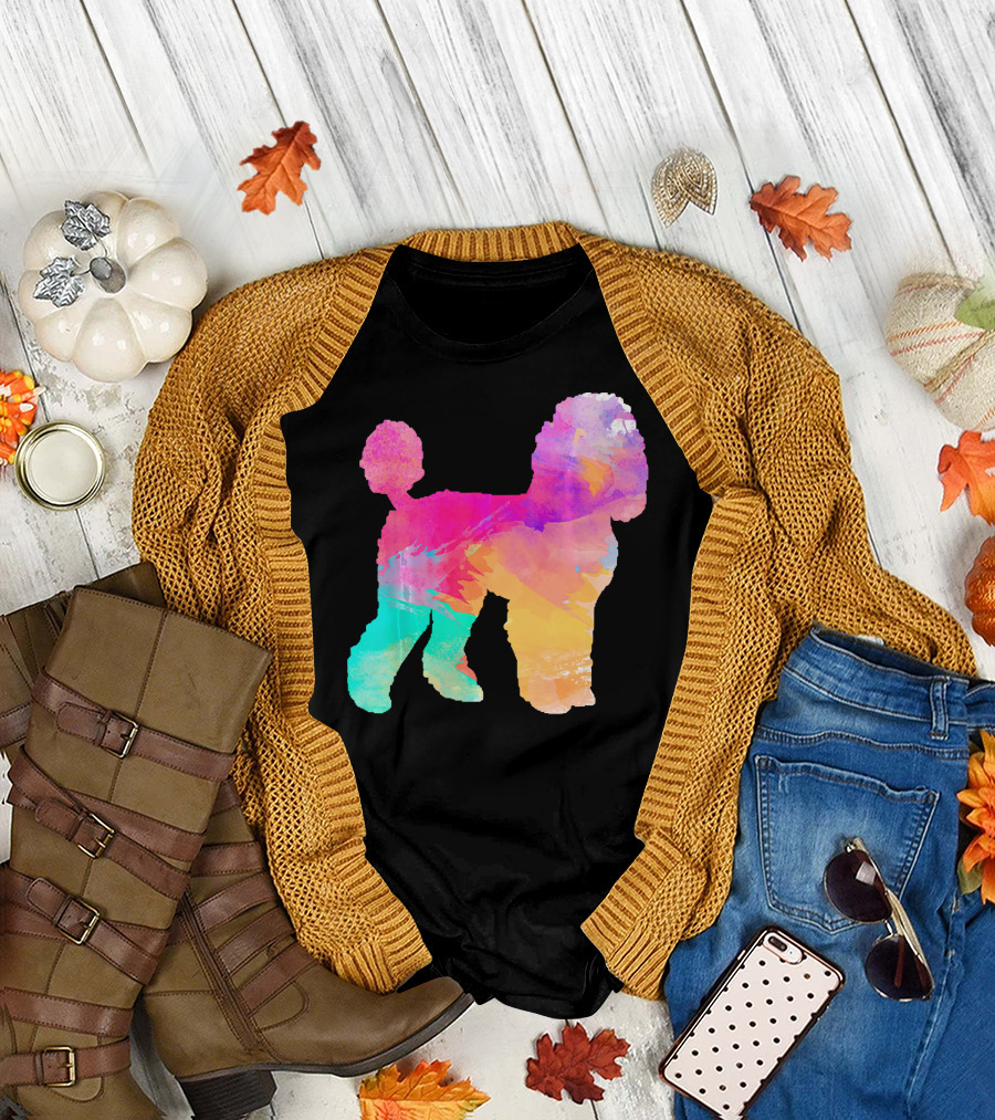 Poodle Lover Watercolor Pet Silhouette Multicolor Palette T-Shirt