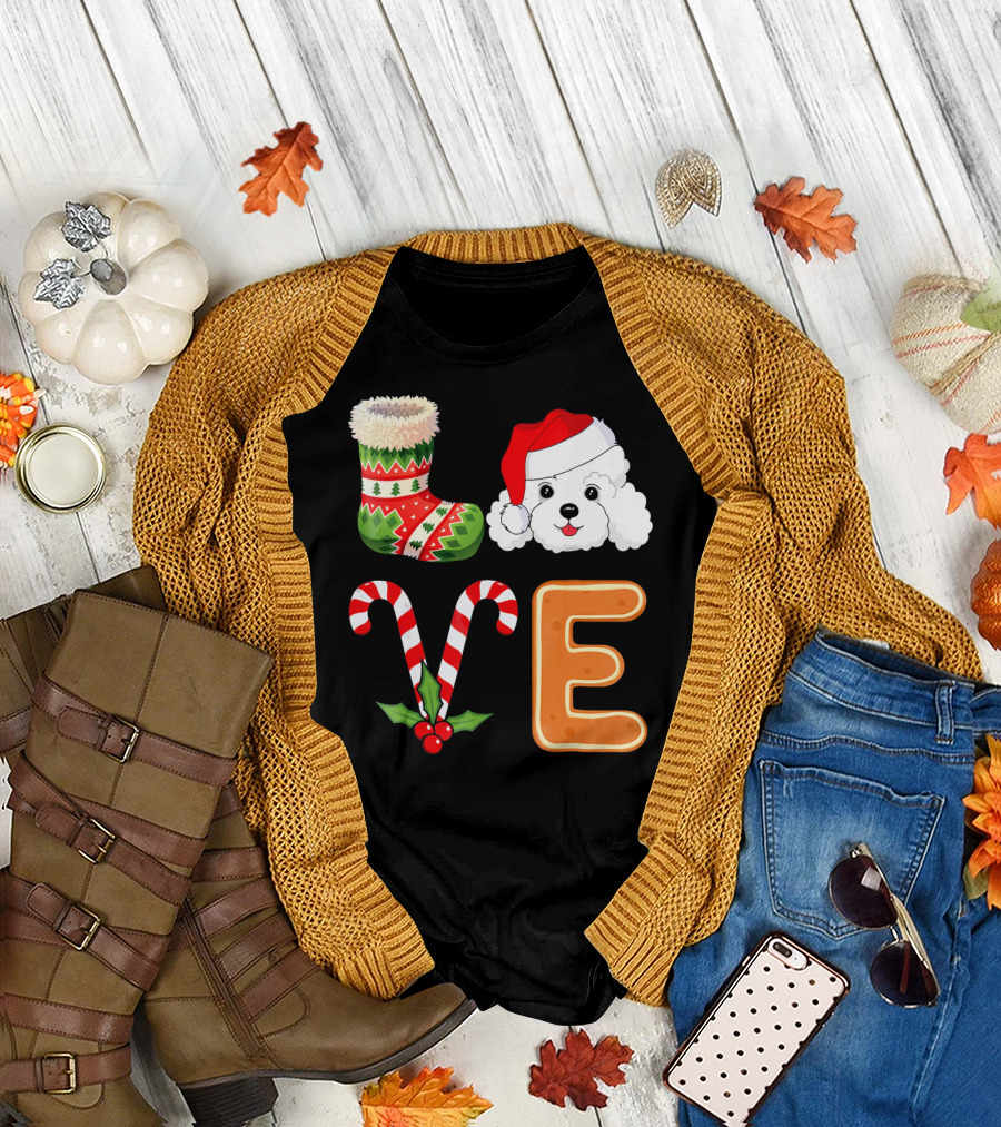 Poodle Lover Christmas Stocking Candy Cane and Gingerbread T-Shirt