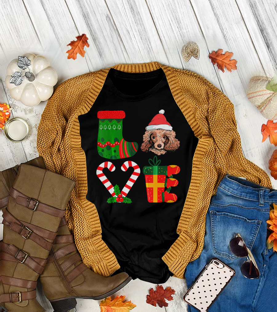 Lover Poodle Christmas Funny Dog Stocking Hat Candy Cane Present T-Shirt