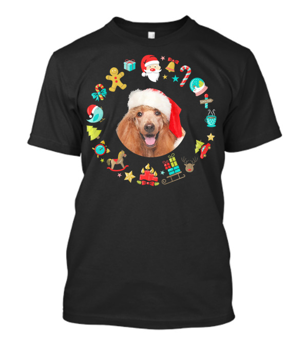 Santa Hat Poodle With Christmas Icons For Dog Lovers T-Shirt