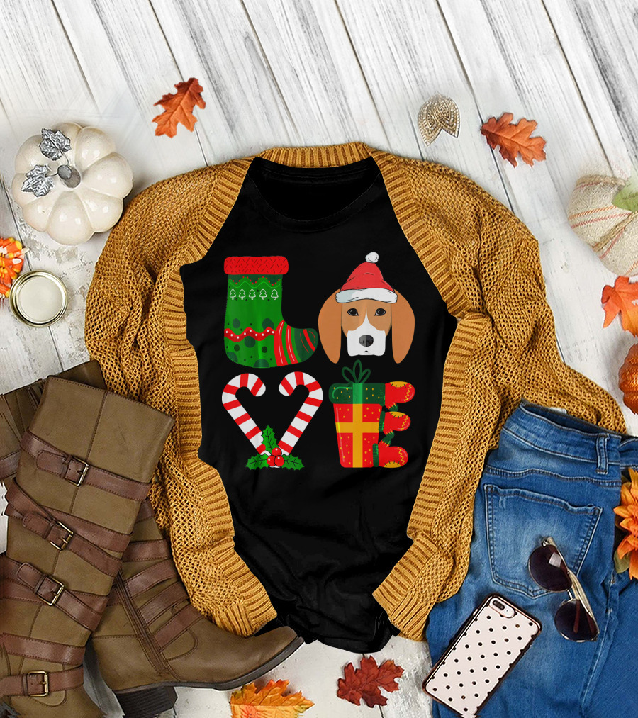 Lover Beagle Christmas Funny Dog Stocking Candy Cane Present Hat T-Shirt
