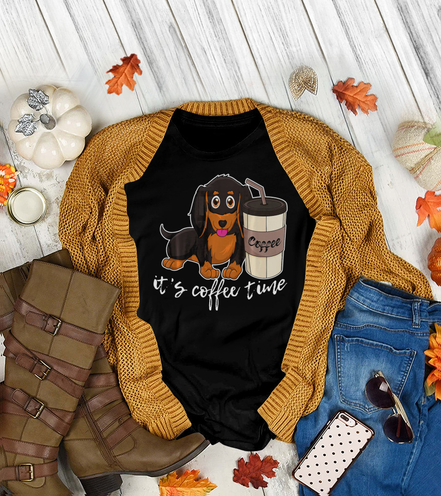 Sausage Dog It's Coffee Time with Coffee Cup T-Shirt