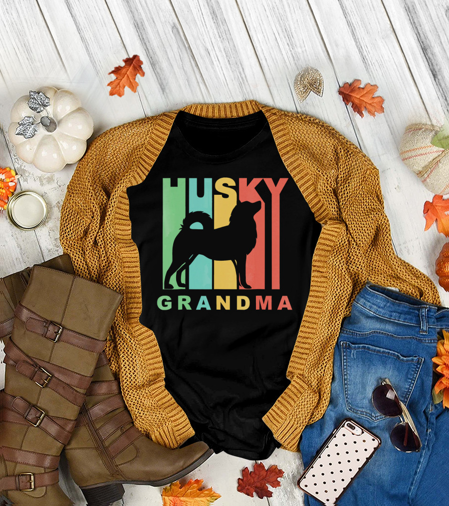 Retro Style Husky Grandma Dog Grandparent T-Shirt