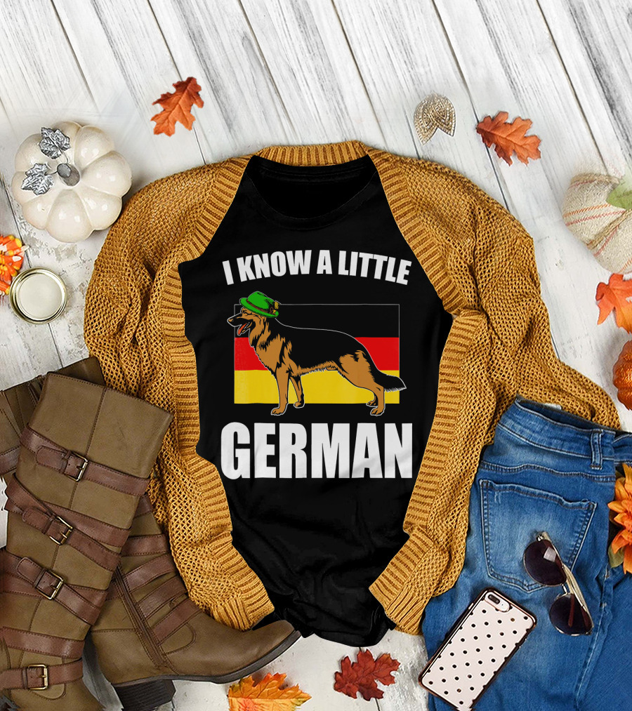I Know A Little German Shepherd with German Flag and Green Hat T-Shirt