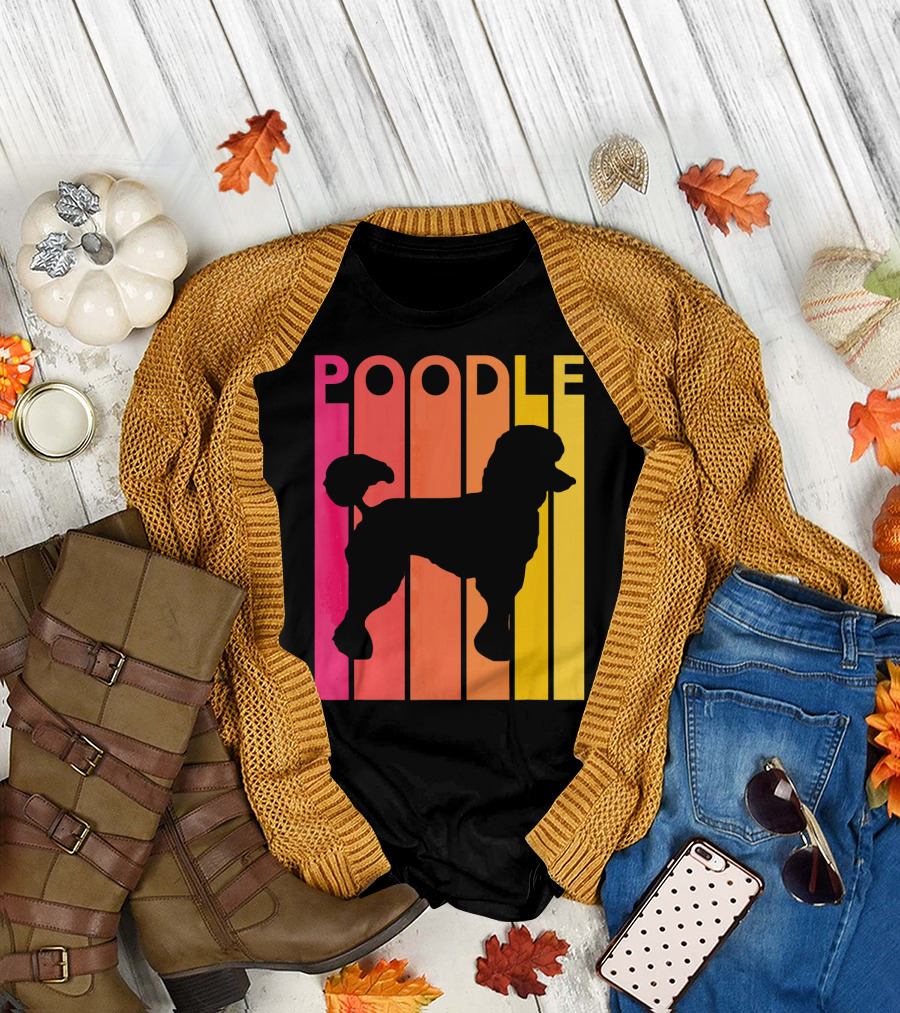 Poodle Vintage Dog Silhouette Retro Stripes T-Shirt