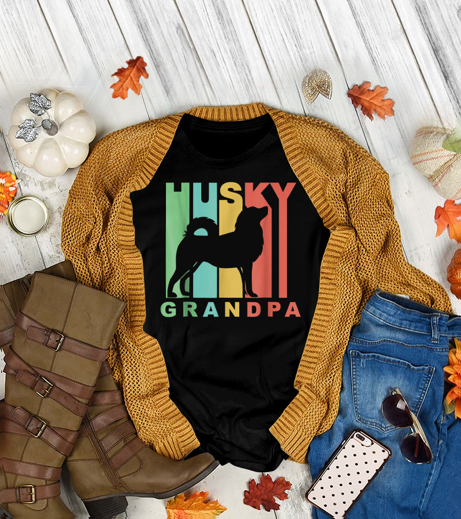 Husky Grandpa Retro Style Dog T-Shirt