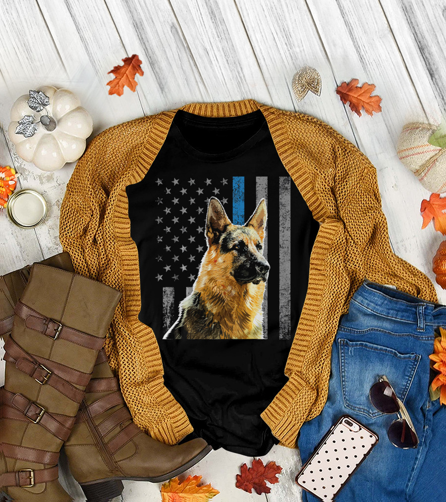 Thin Blue Line Flag K9 German Shepherd T-Shirt