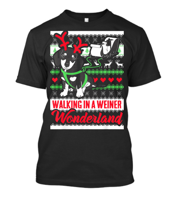 Walking In A Weiner Wonderland Dachshund Reindeer Christmas T-Shirt