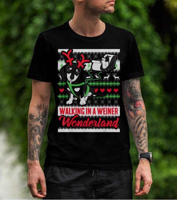 Walking In A Weiner Wonderland Dachshund Reindeer Christmas T-Shirt