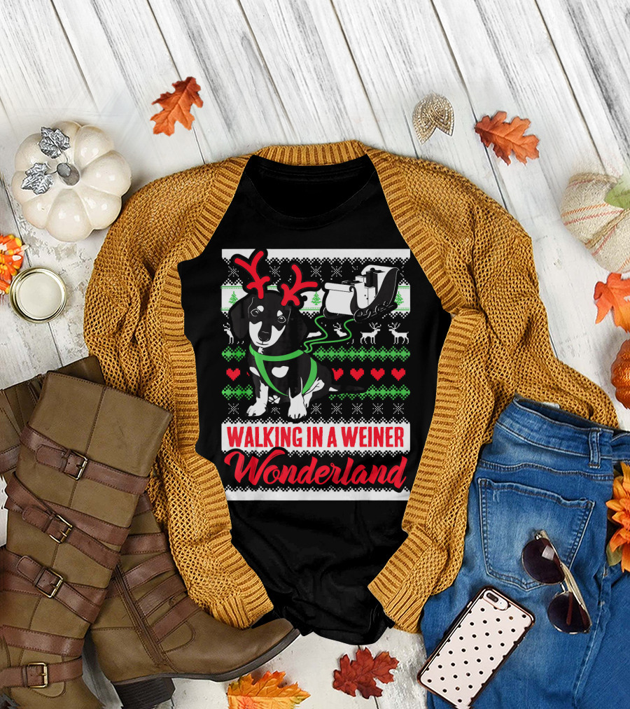 Walking in a Weiner Wonderland Dachshund Reindeer Christmas T-Shirt