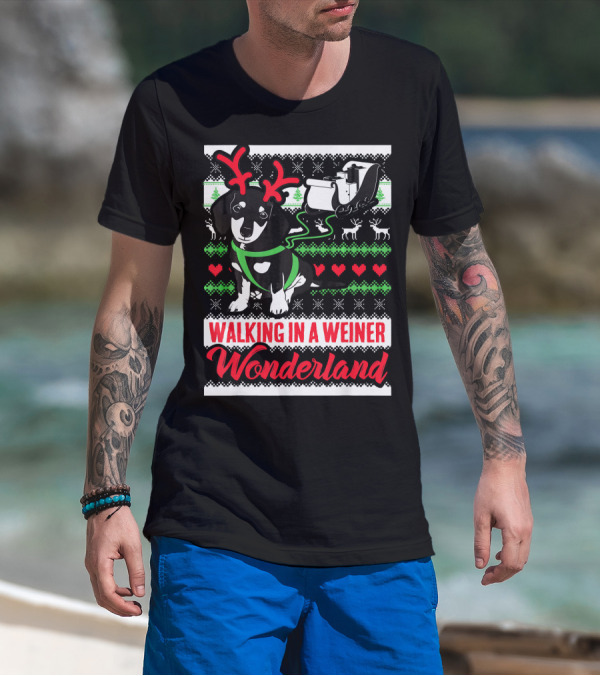 Walking In A Weiner Wonderland Dachshund Reindeer Christmas T-Shirt
