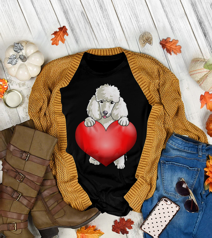 Poodle Dog Holding Valentine Heart T-Shirt
