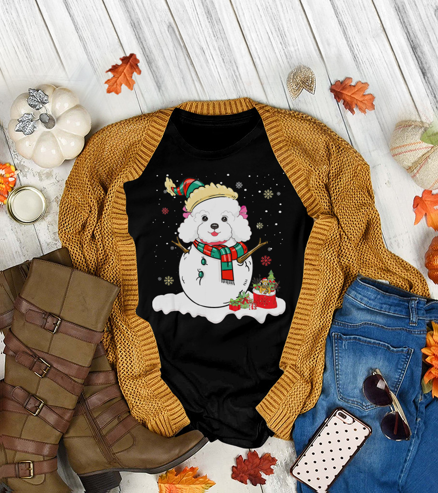 Merry Christmas Snowman Poodle Lover Festive Holiday T-Shirt