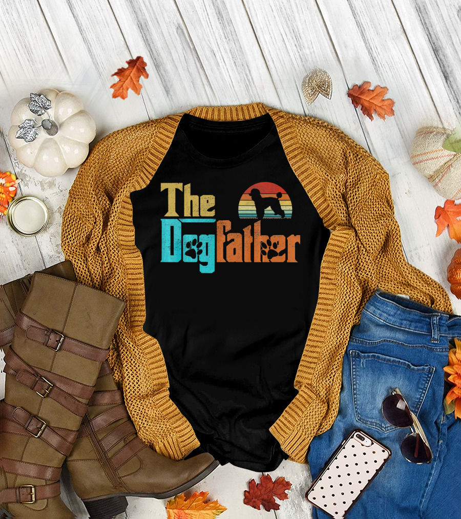 The Dogfather Poodle Retro Sunset T-Shirt