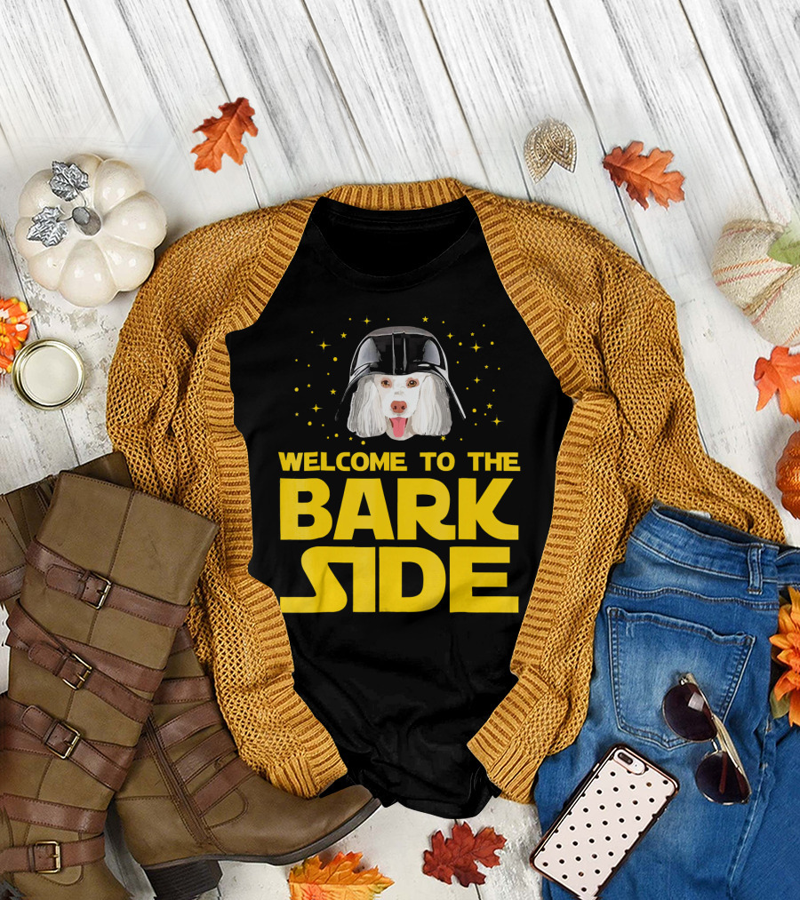 Welcome to the Bark Side - Poodle in Helmet with Stars T-Shirt