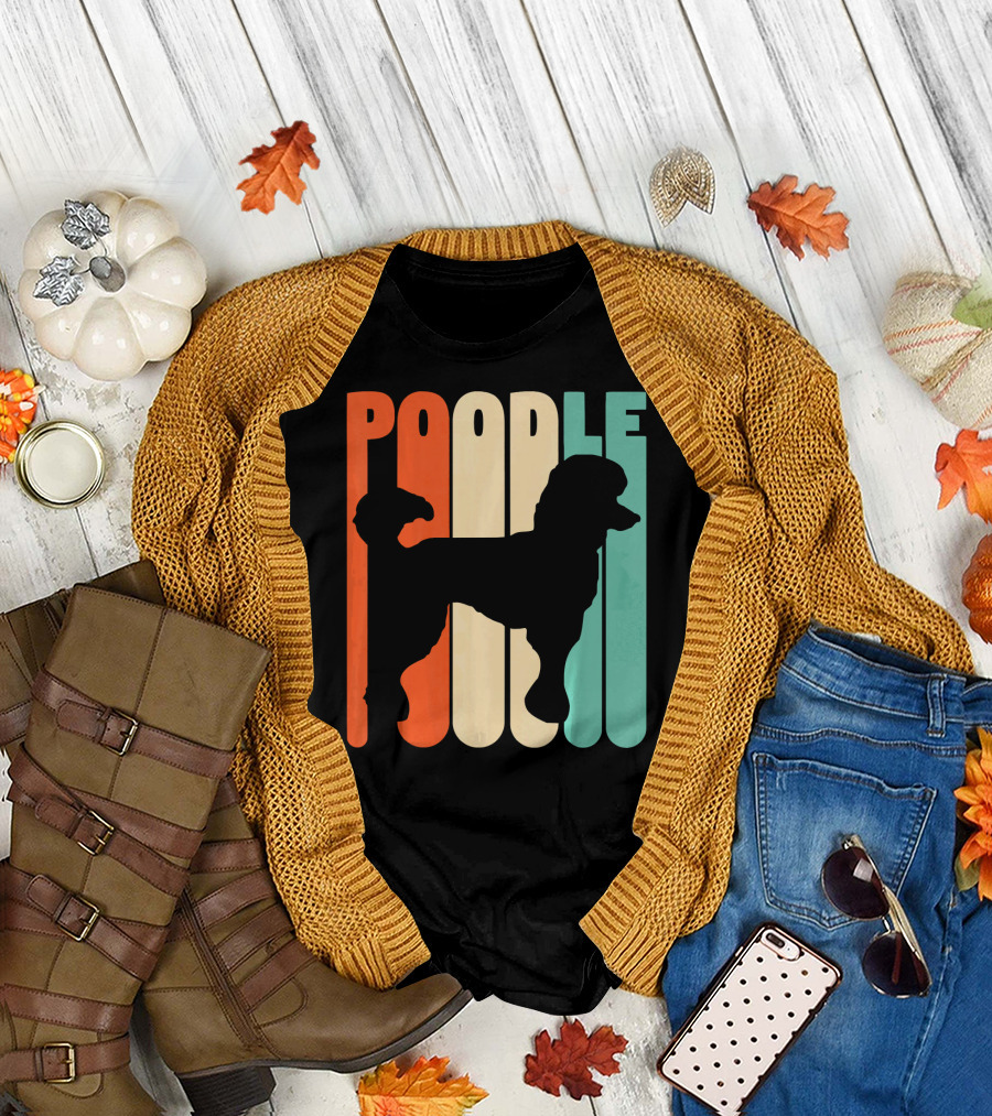 Vintage Poodle Silhouette Retro Stripes T-Shirt
