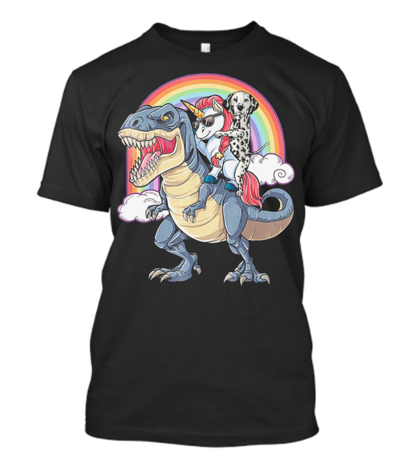 Dalmatian And Unicorn Ride Rex With Rainbow Adventure T-Shirt