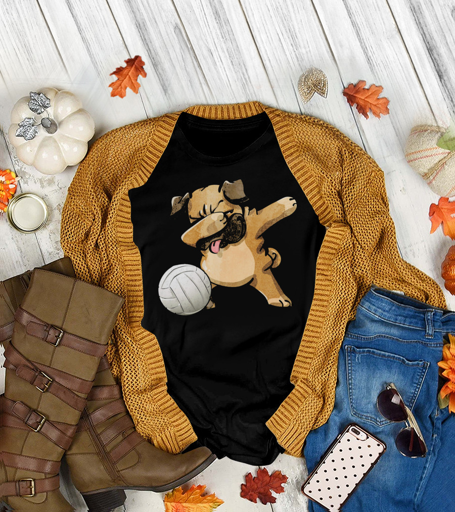 Dabbing Pug with Volleyball Dabbing Pose T-Shirt