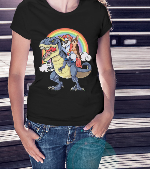 Chihuahua Unicorn Dinosaur Rainbow T-Shirt