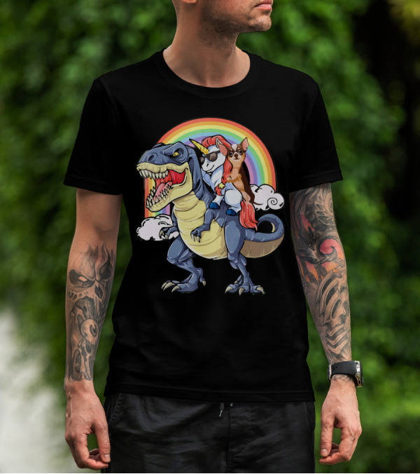 Chihuahua Unicorn Dinosaur Rainbow T-Shirt