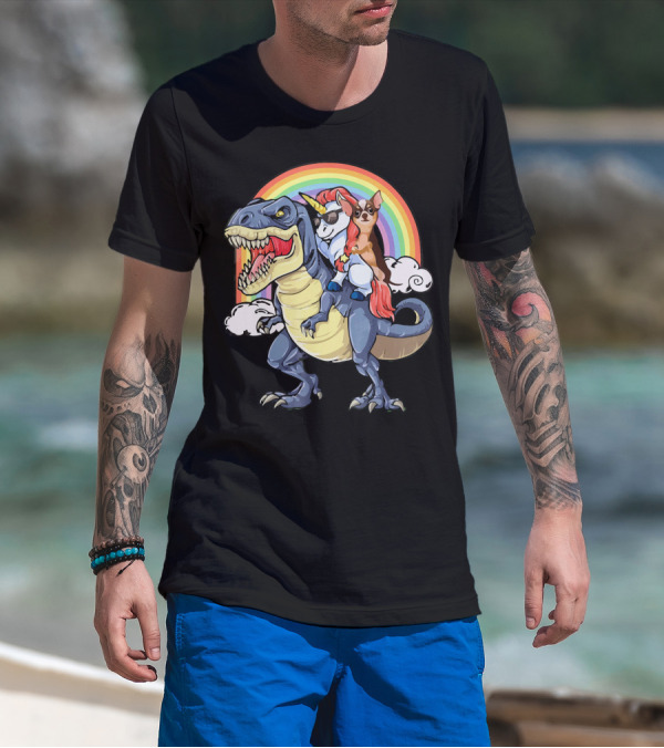 Chihuahua Unicorn Dinosaur Rainbow T-Shirt