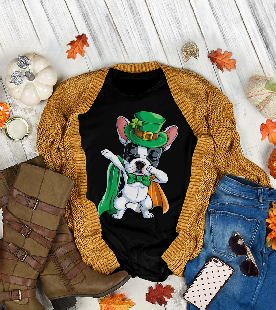 Leprechaun Hat Dabbing French Bulldog St. Patrick's Day Irish Flag Colors T-Shirt