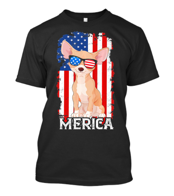 Chihuahua In American Flag Sunglasses With Merica And 4th Of July Colors T-Shirt