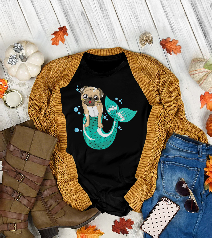 Cute Pugmaid Girls Mermaid Pug T-Shirt