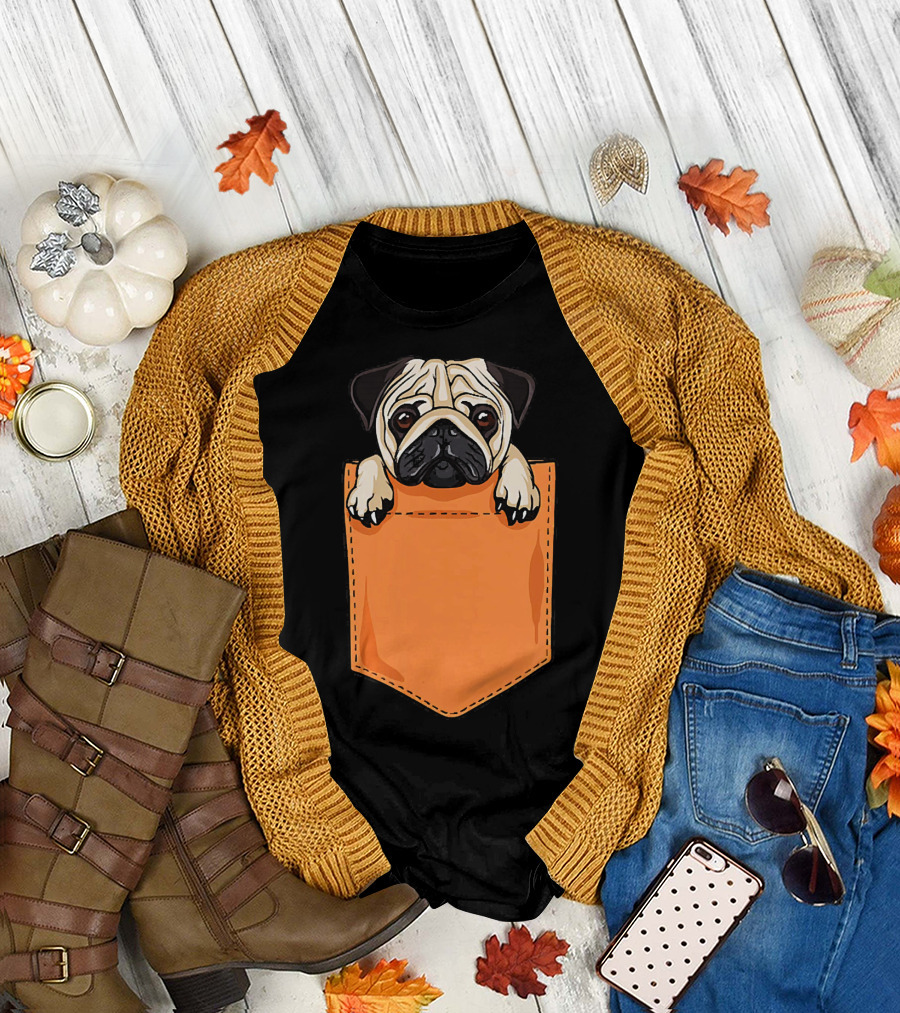 Kawaii Pug Dog in Pocket for Dog Lovers T-Shirt