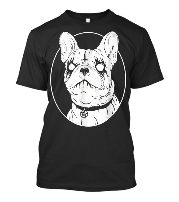 Black Metal French Bulldog Gothic Pentagram T-Shirt