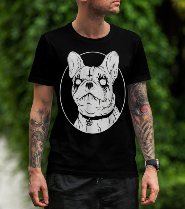 Black Metal French Bulldog Gothic Pentagram T-Shirt