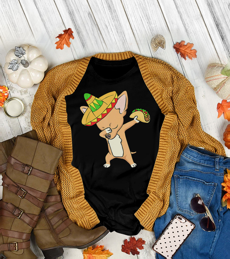 Dabbing Mexican Chihuahua Sombrero Taco Dance T-Shirt