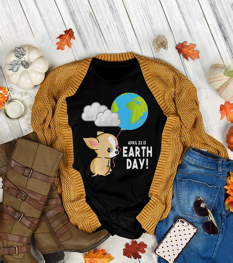 April 22 is Earth Day Planet Balloon with Dog and Clouds T-Shirt