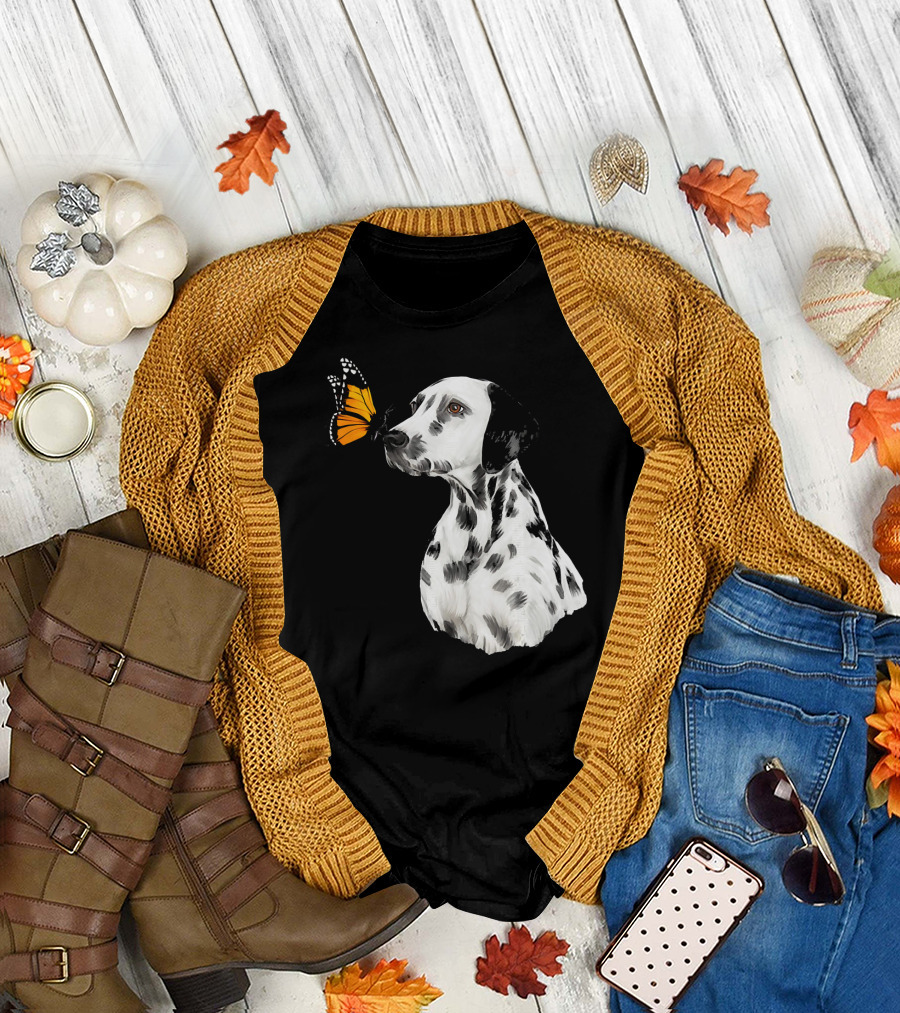 Cute Dalmatian with a Monarch Butterfly T-Shirt