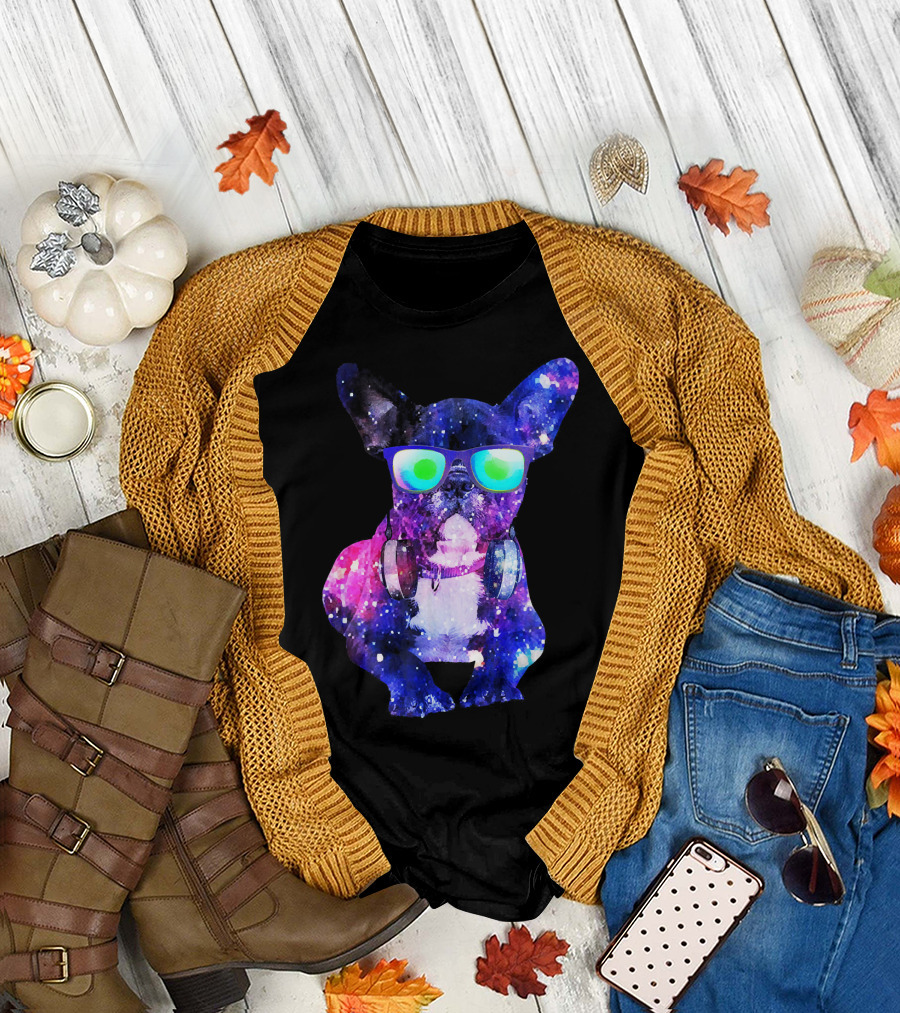 French Bulldog DJ Space Galaxy Music Lover T-Shirt