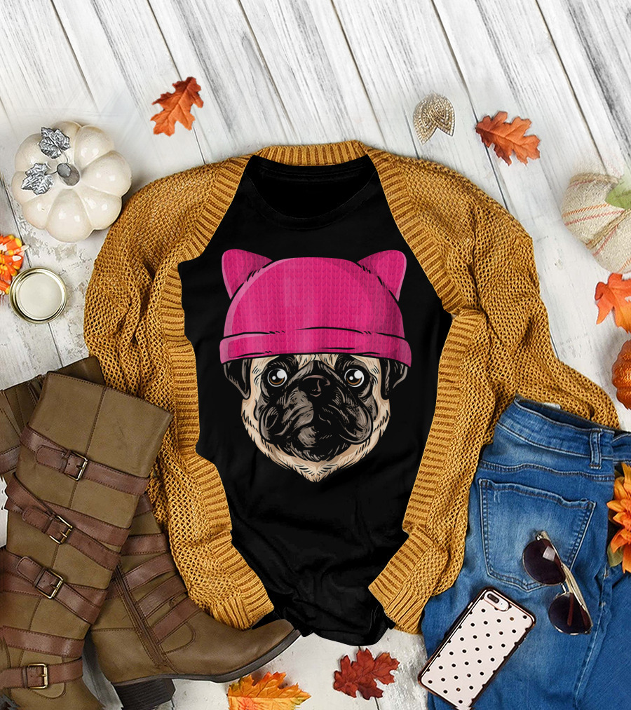 Feminist Pug Pink Pussyhat Women's Rights Support T-Shirt