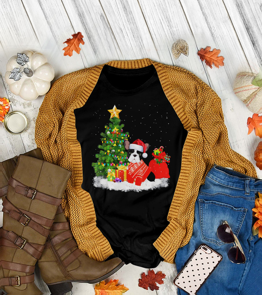 French Bulldog Santa Christmas Tree Family Matching T-Shirt