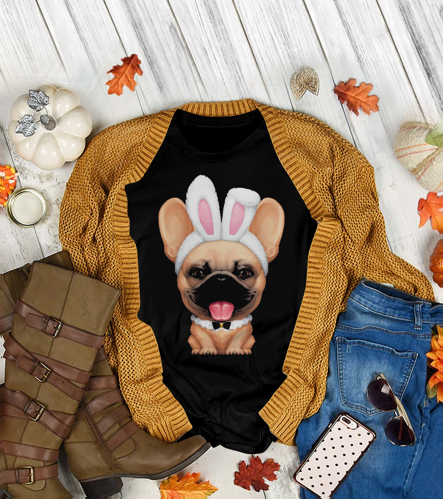 Fawn Frenchie Wearing Easter Bunny Ears T-Shirt