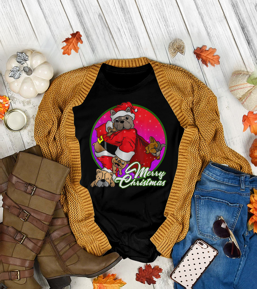 Merry Christmas French Bulldog Santa Claus T-Shirt
