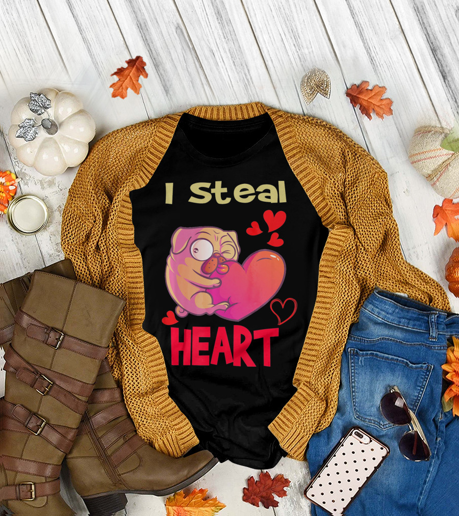 I Steal Heart Funny Pug Valentine T-Shirt
