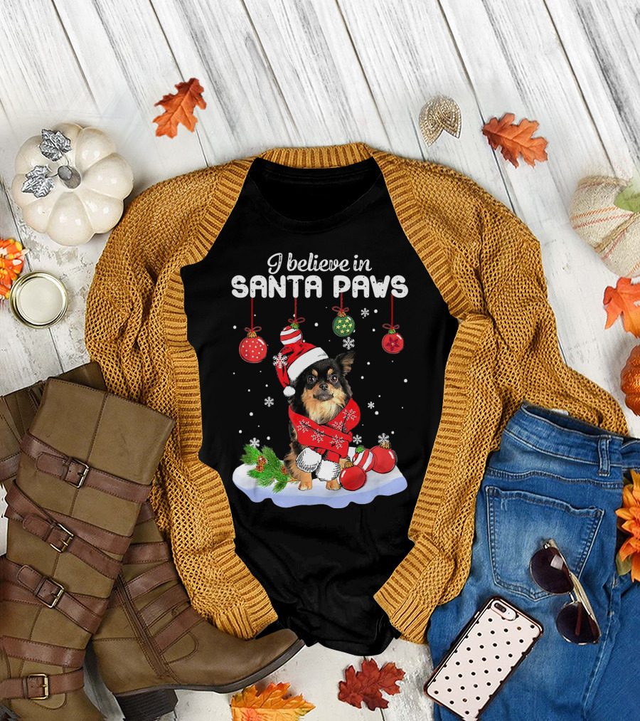 I Believe in Santa Paws Chihuahua Christmas Holiday Humor T-Shirt