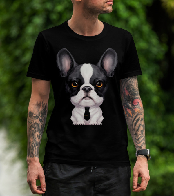 French Bulldog With Black And Yellow Tie T-Shirt