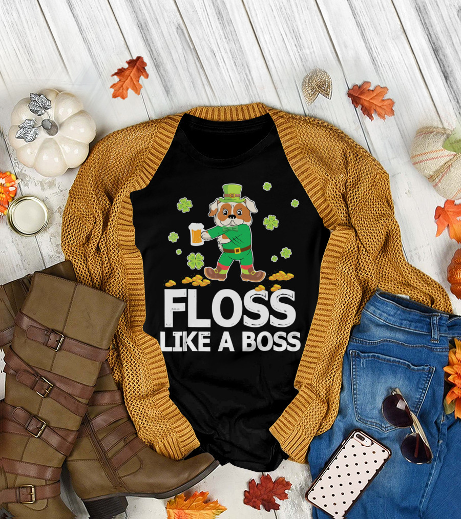 FLOSS LIKE A BOSS English Bulldog Leprechaun Shamrock T-Shirt