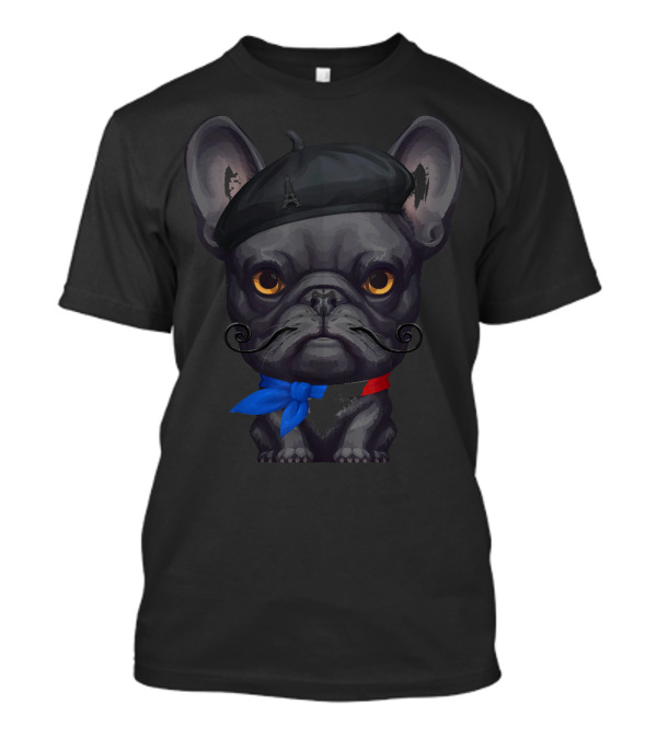French Bulldog With Beret And Mustache From Paris With Love T-Shirt
