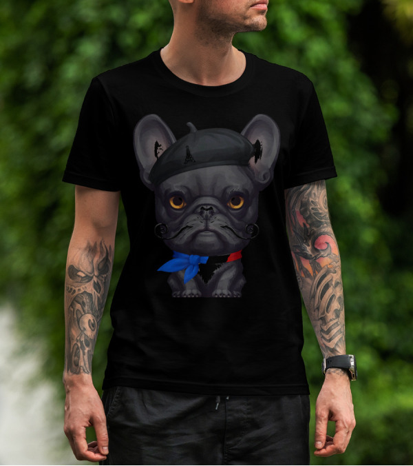 French Bulldog With Beret And Mustache From Paris With Love T-Shirt