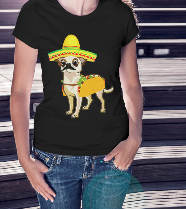 Mexican Chihuahua Wearing Sombrero Taco Costume Cinco De Mayo T-Shirt