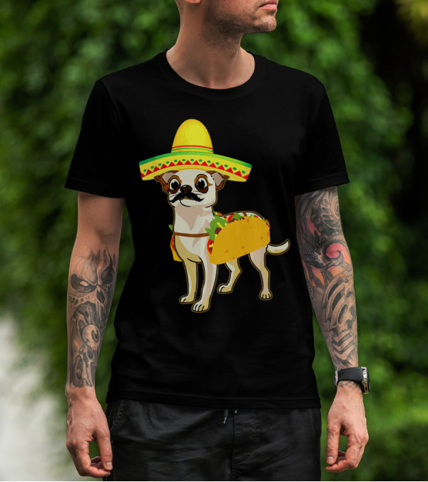 Mexican Chihuahua Wearing Sombrero Taco Costume Cinco De Mayo T-Shirt