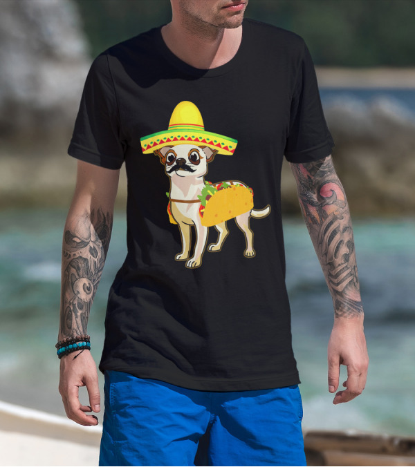Mexican Chihuahua Wearing Sombrero Taco Costume Cinco De Mayo T-Shirt
